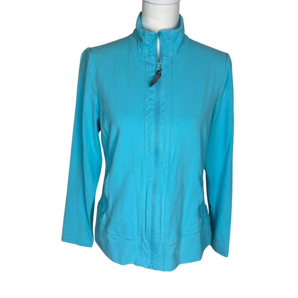 Talbots Womens Turquoise Blue Full Zip Mock Neck‎ Cotton Stretch Jacket Medium